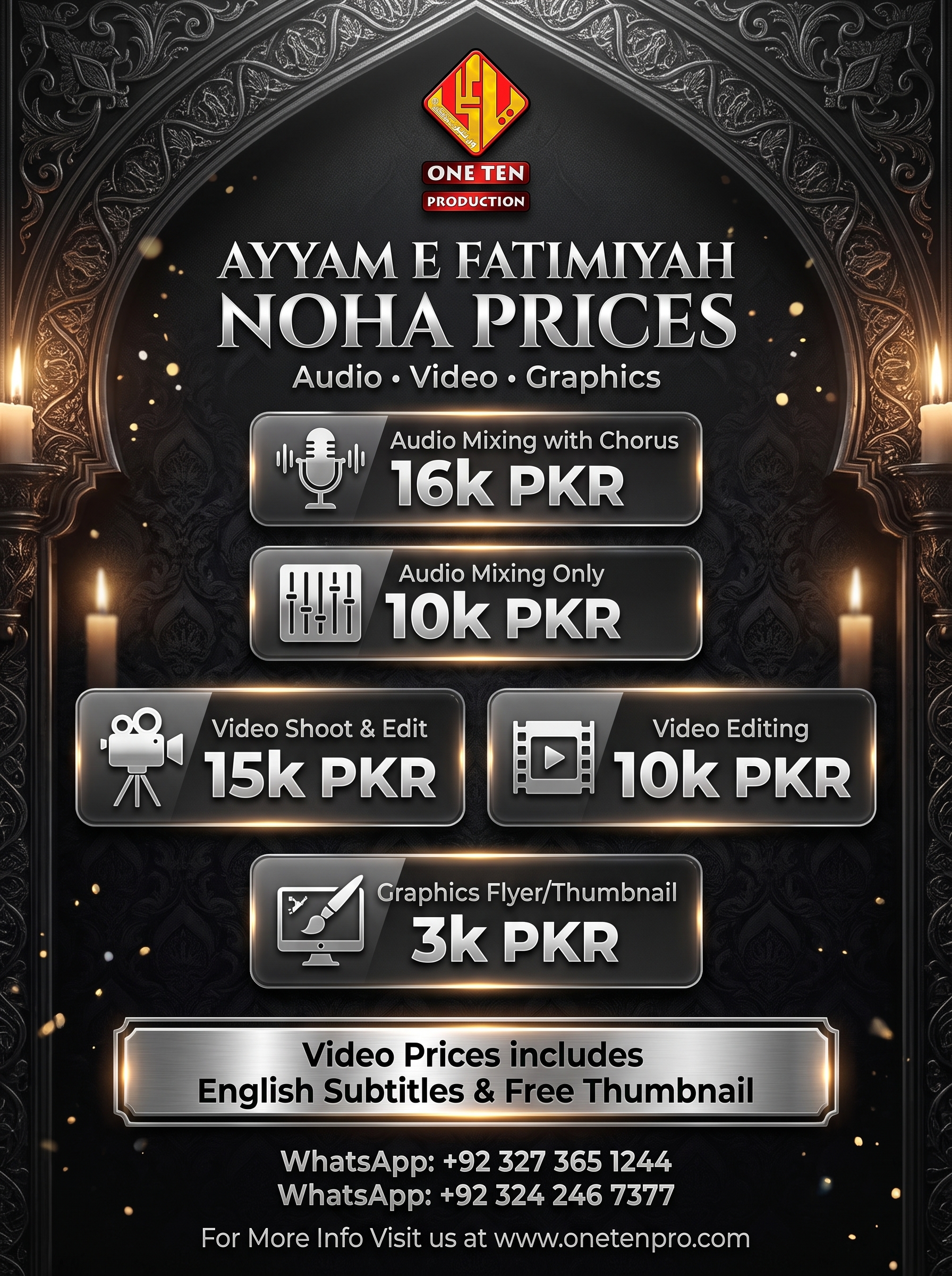 Ayyam e Fatimiyah 2026 special Noha production packages from One Ten Production
